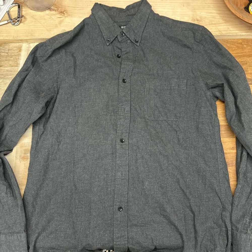 Uniqlo Grey cotton long sleeve flannel shirt